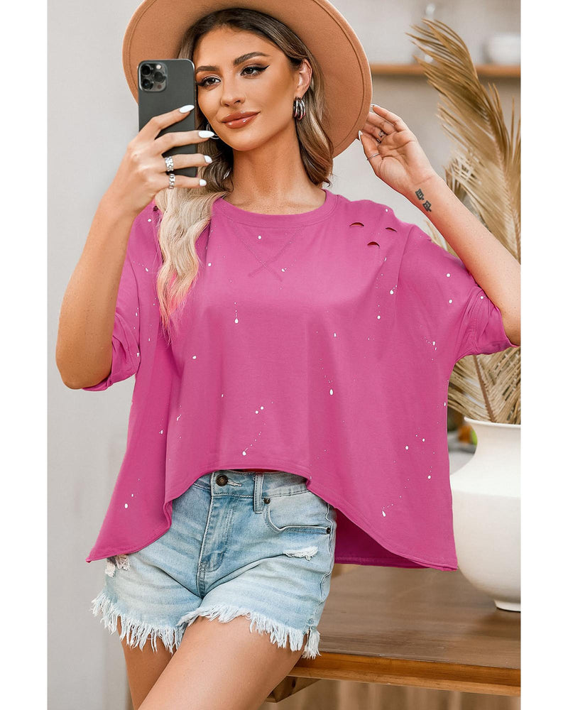 Azura Exchange Bleached Distressed Short Sleeve Top - XL Payday Deals