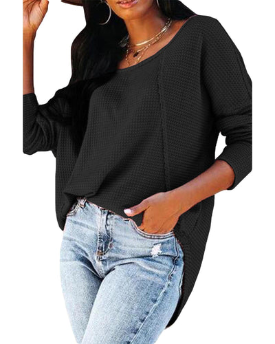 Azura Exchange Button Detail Waffle Knit Long Sleeve Top - M Payday Deals