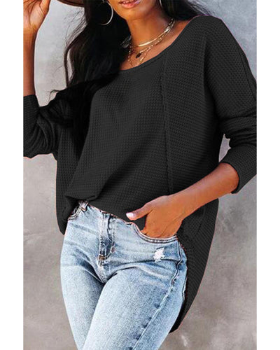 Azura Exchange Button Detail Waffle Knit Long Sleeve Top - M Payday Deals