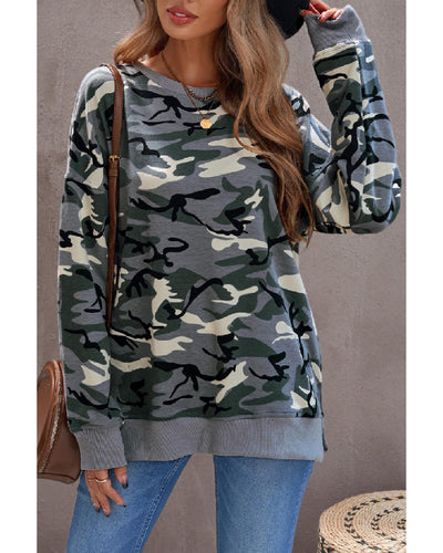 Azura Exchange Camouflage Pullover Sweatshirt with Slits - L