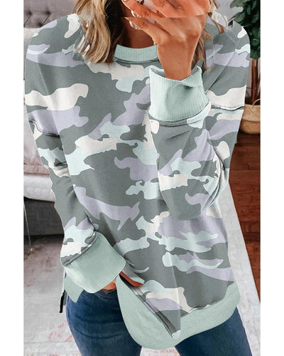 Azura Exchange Camouflage Pullover Sweatshirt with Slits - S