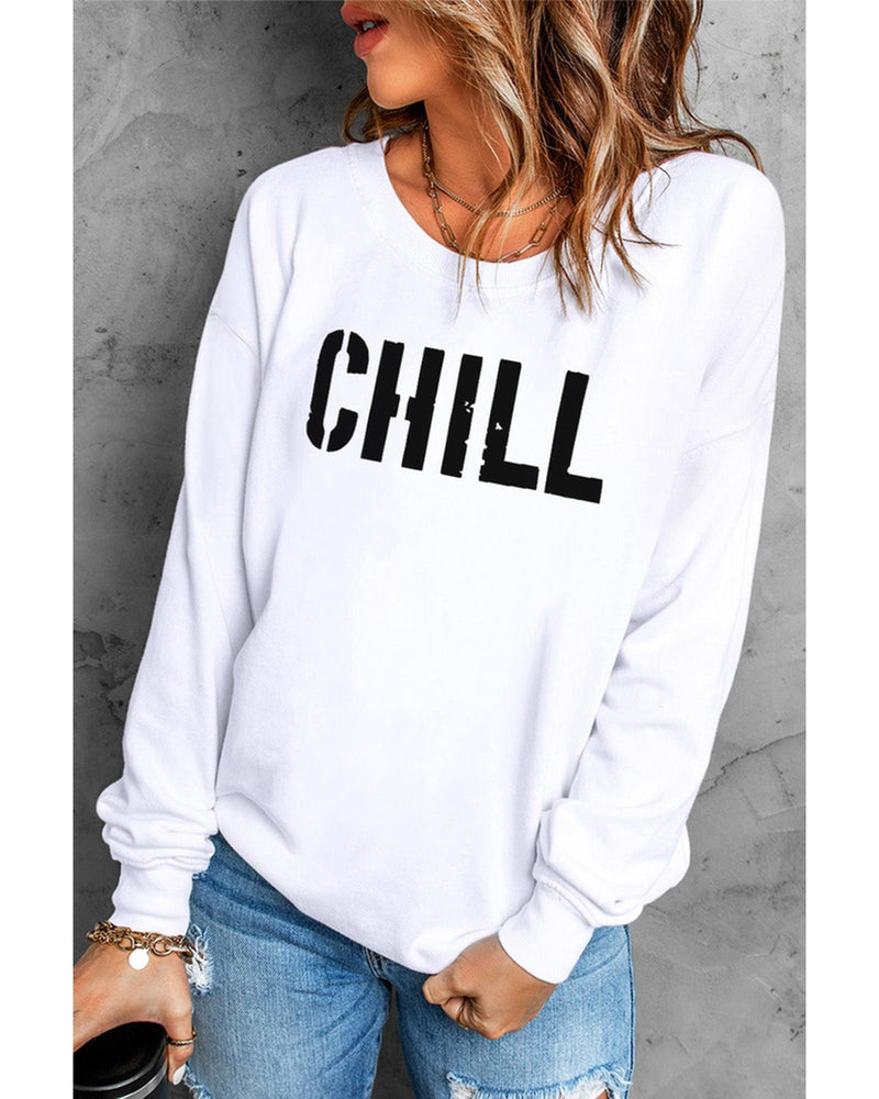 Azura Exchange CHILL Letters Pattern Sweatshirt with Contrast Trim - 2XL Payday Deals