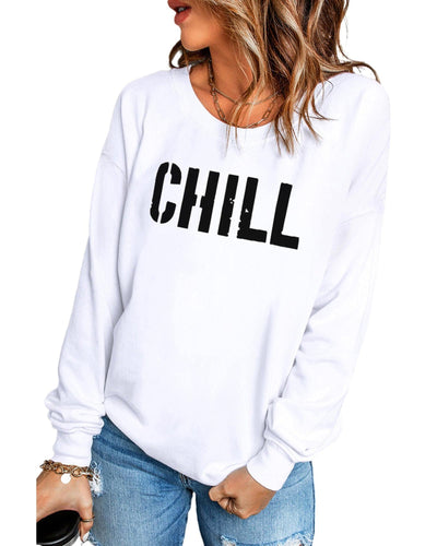 Azura Exchange CHILL Letters Pattern Sweatshirt with Contrast Trim - 2XL Payday Deals