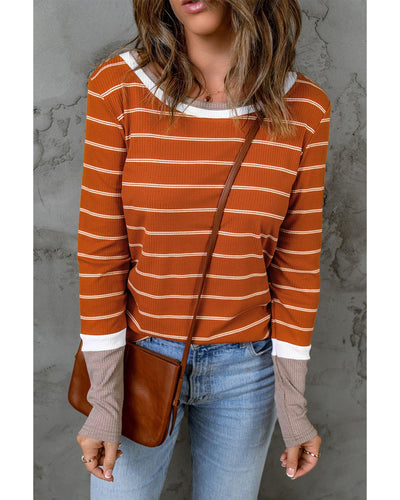 Azura Exchange Color Block Rib Knit Striped Pullover - 2XL Payday Deals
