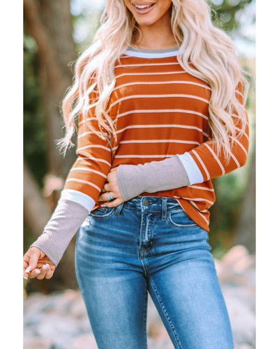 Azura Exchange Color Block Rib Knit Striped Pullover - S Payday Deals