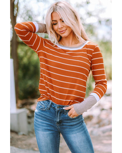 Azura Exchange Color Block Rib Knit Striped Pullover - S Payday Deals