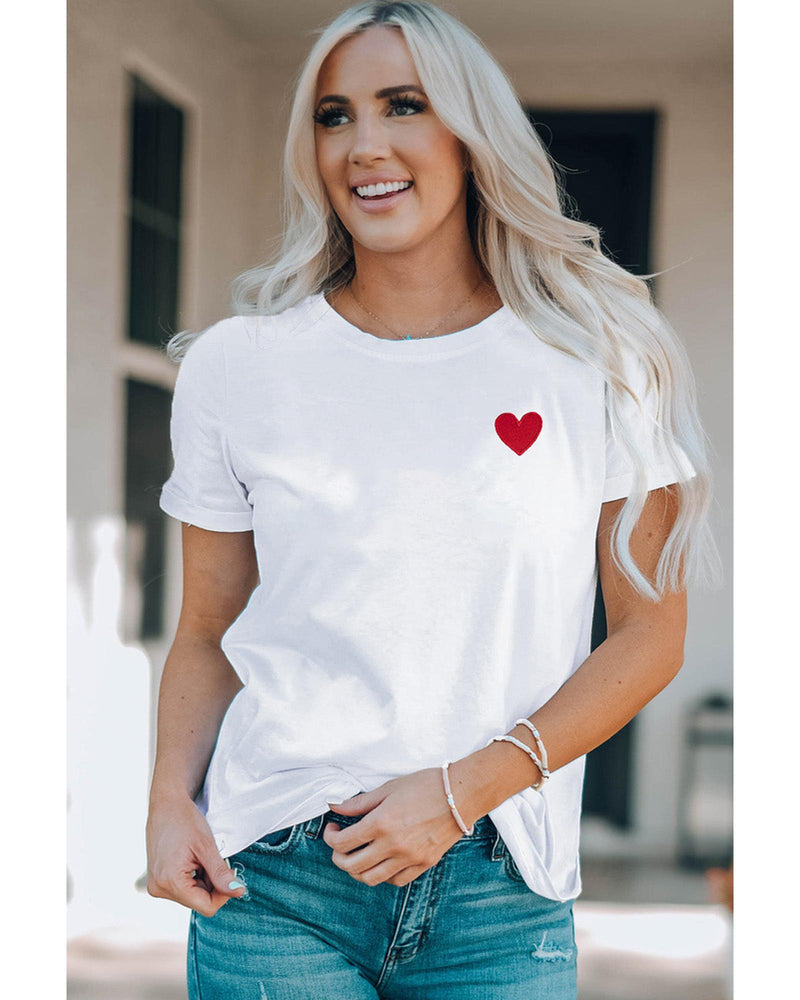 Azura Exchange Embroidered Heart Pattern T-Shirt - S Payday Deals