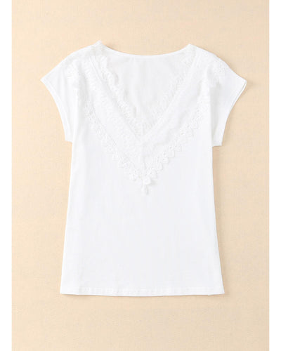 Azura Exchange Eyelash Lace Trim V Neck Top - L Payday Deals