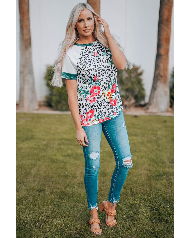 Azura Exchange Floral Camouflage Raglan Sleeve T-shirt - XL Payday Deals