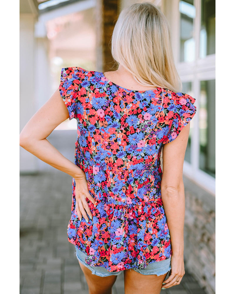 Azura Exchange Floral Print Ruffle Tiered Short Sleeve Babydoll Top - L Payday Deals