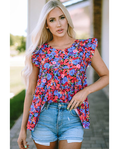 Azura Exchange Floral Print Ruffle Tiered Short Sleeve Babydoll Top - M Payday Deals