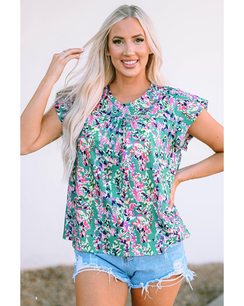 Azura Exchange Floral Print Ruffled Short Sleeve Babydoll Top - S Payday Deals