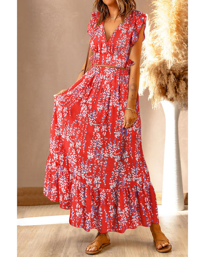 Azura Exchange Floral Ruffled Crop Top and Maxi Skirt Set - S Payday Deals