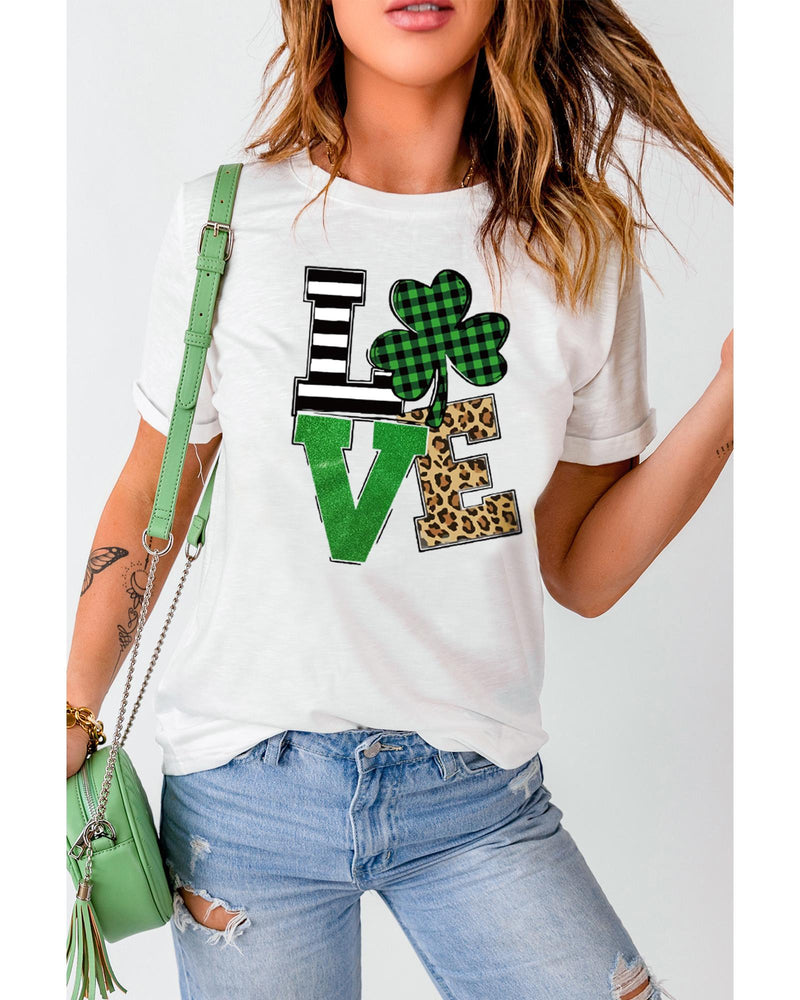 Azura Exchange Graphic Print T-Shirt with Clover Glitter Detail - L Payday Deals