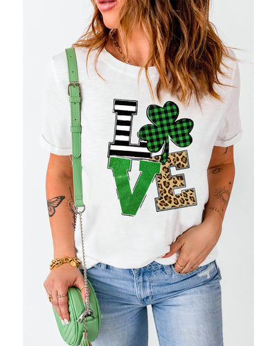 Azura Exchange Graphic Print T-Shirt with Clover Glitter Detail - L Payday Deals