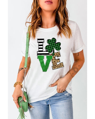Azura Exchange Graphic Print T-Shirt with Clover Glitter Detail - S Payday Deals