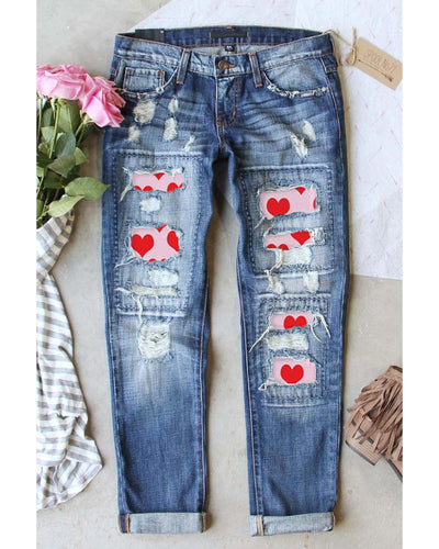 Azura Exchange Heart Patchwork Distressed Jeans - 14 US Payday Deals