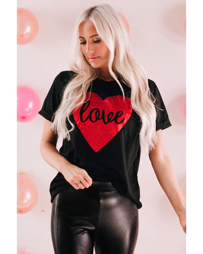Azura Exchange Heart Shaped Glitter Print T-Shirt - L Payday Deals