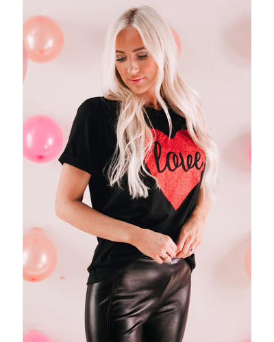 Azura Exchange Heart Shaped Glitter Print T-Shirt - L Payday Deals