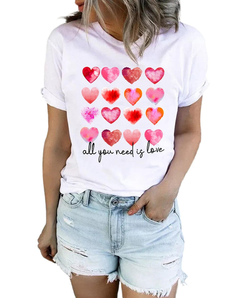 Azura Exchange Hearts Letter Print Short Sleeve T-shirt - S Payday Deals