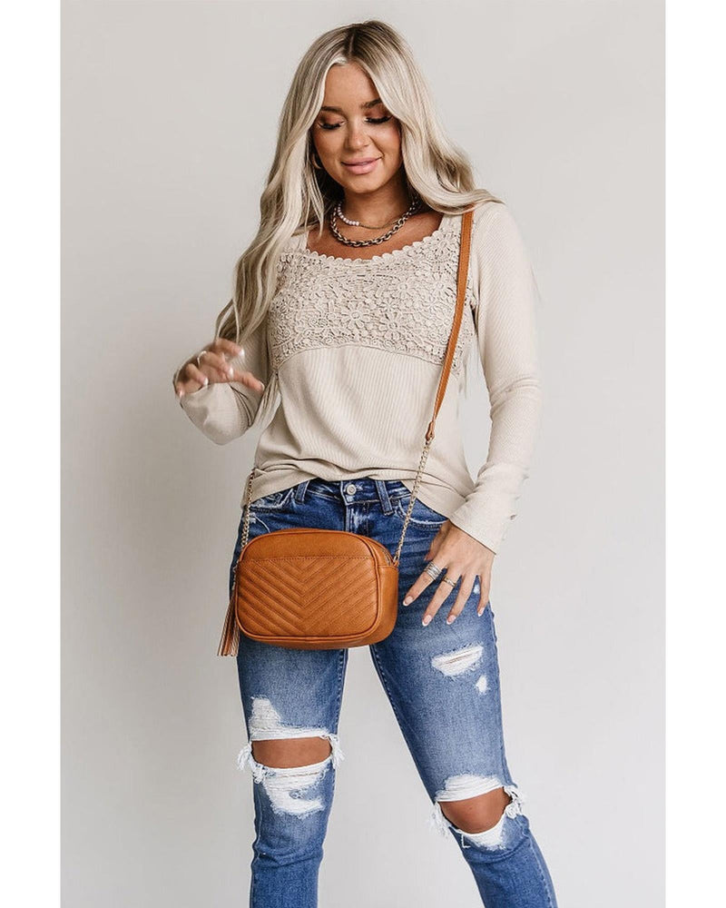 Azura Exchange Lace Crochet V Neck Long Sleeve Top - XL Payday Deals