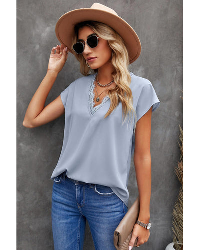 Azura Exchange Lace Trim V Neck T-shirt - L Payday Deals