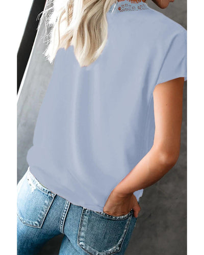 Azura Exchange Lace Trim V Neck T-shirt - L Payday Deals