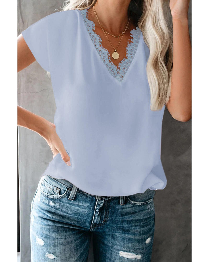 Azura Exchange Lace Trim V Neck T-shirt - M Payday Deals