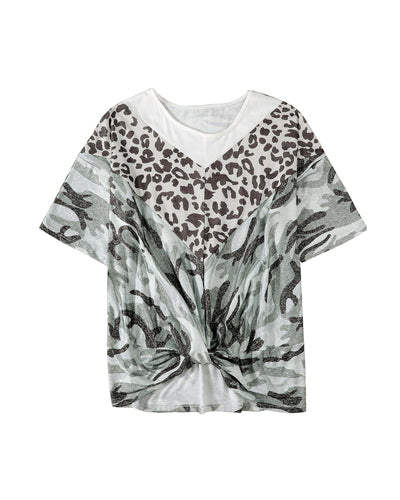 Azura Exchange Leopard Camo Twist Knot Half Sleeve T-Shirt - 5X Payday Deals