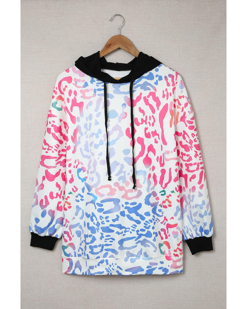 Azura Exchange Leopard Drawstring Hoodie with Colorful Splicing - M Payday Deals