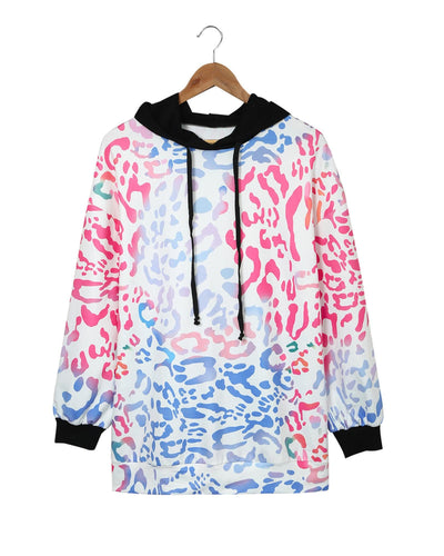 Azura Exchange Leopard Drawstring Hoodie with Colorful Splicing - M Payday Deals