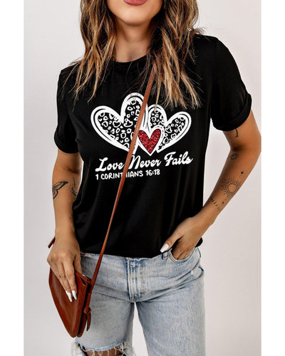 Azura Exchange Leopard Sequin Heart Graphic Valentines Tee - S Payday Deals