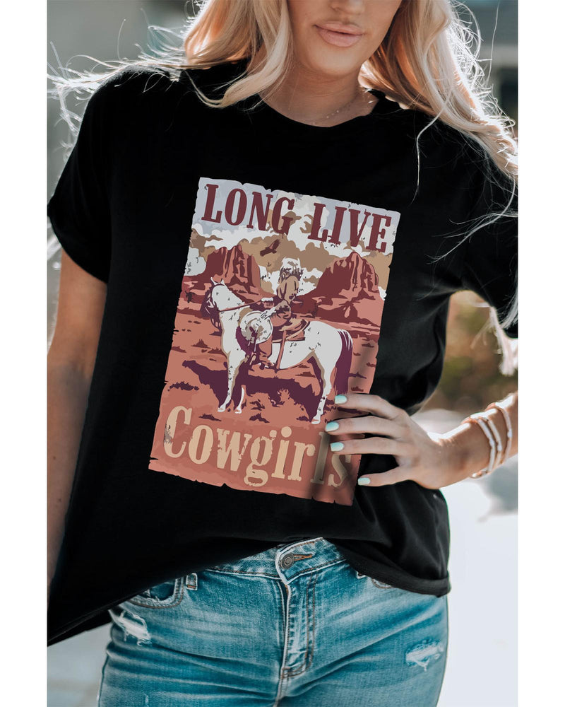 Azura Exchange LONG LIVE Cowgirls Graphic Print T-Shirt - M Payday Deals
