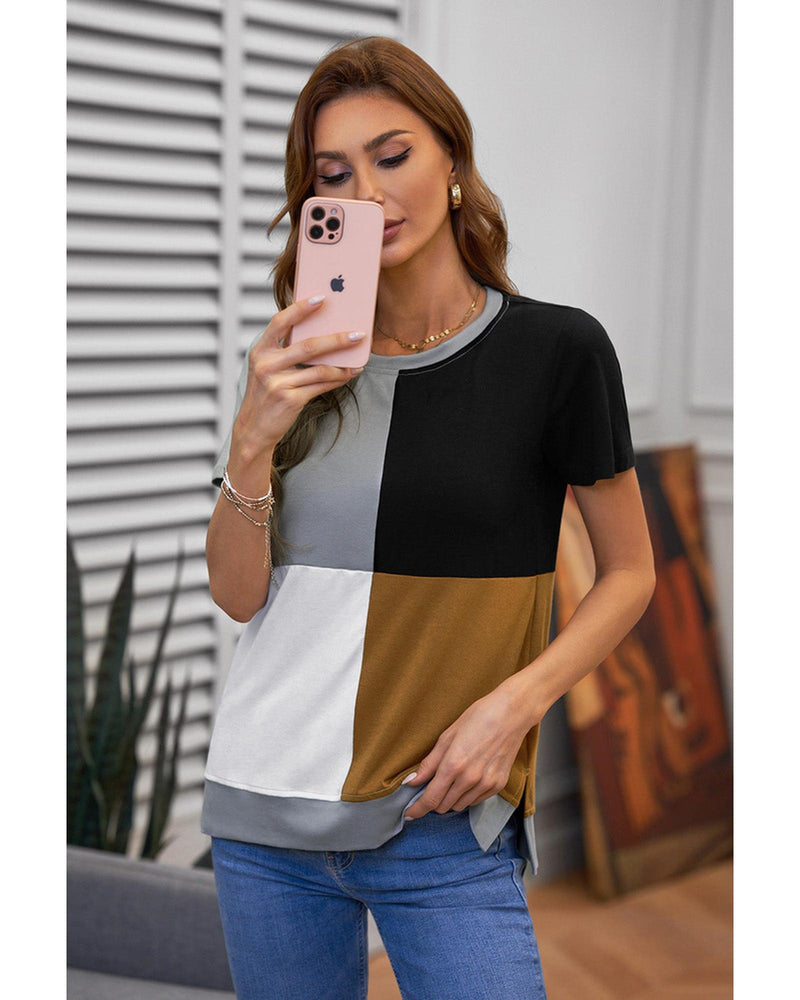 Azura Exchange Luxury Colorblock T-Shirt with Slits. - L Payday Deals