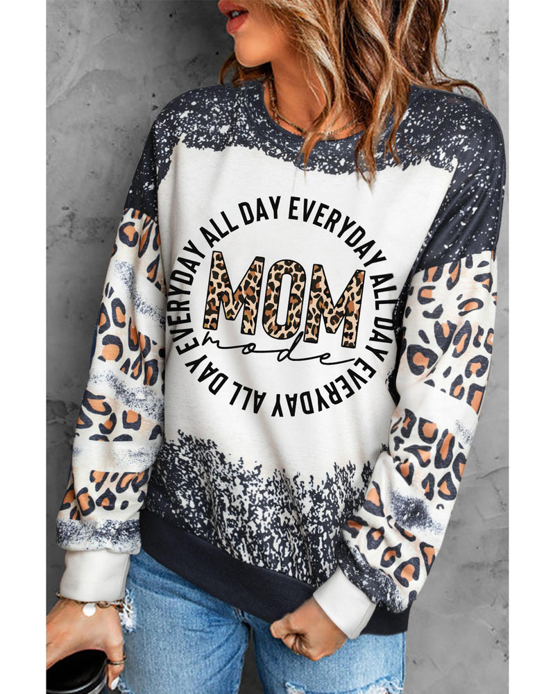 Azura Exchange MOM Letter Graphic Print Leopard Bleached Sweatshirt - S Payday Deals