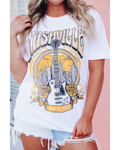 Azura Exchange Nashville Guitar Floral Print T-Shirt - L