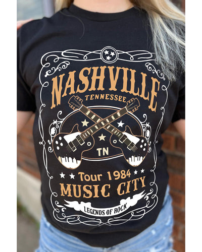 Azura Exchange NASHVILLE Letter Guitar Print Tee - S