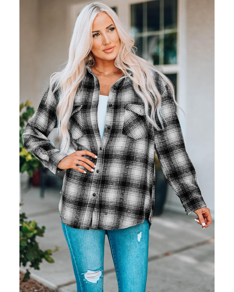 Azura Exchange Plaid Buttons Pocketed Shacket - L Payday Deals