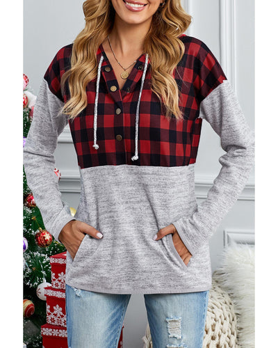 Azura Exchange Plaid Splicing Pocketed Hoodie - L Payday Deals