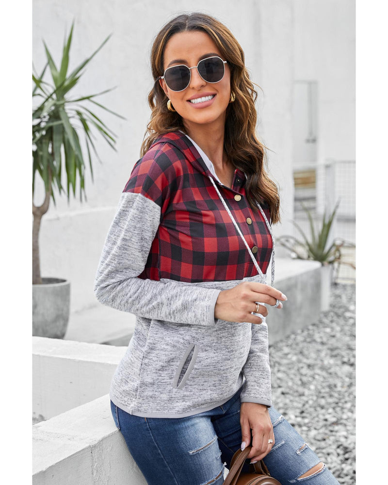 Azura Exchange Plaid Splicing Pocketed Hoodie - S Payday Deals