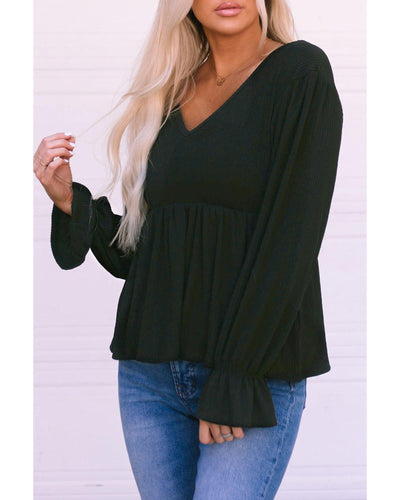 Azura Exchange Pleated Ruffled V Neck Babydoll Top - S Payday Deals