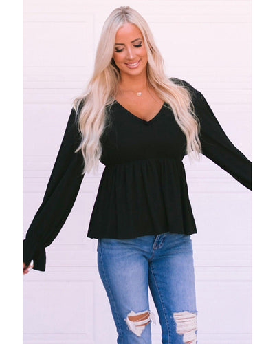 Azura Exchange Pleated Ruffled V Neck Babydoll Top - S Payday Deals