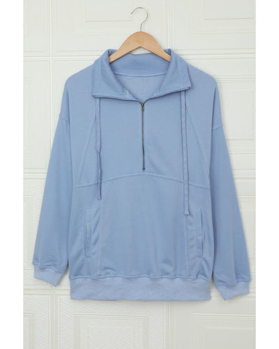 Azura Exchange Pocketed Half Zip Pullover Sky Blue Sweatshirt - M Payday Deals