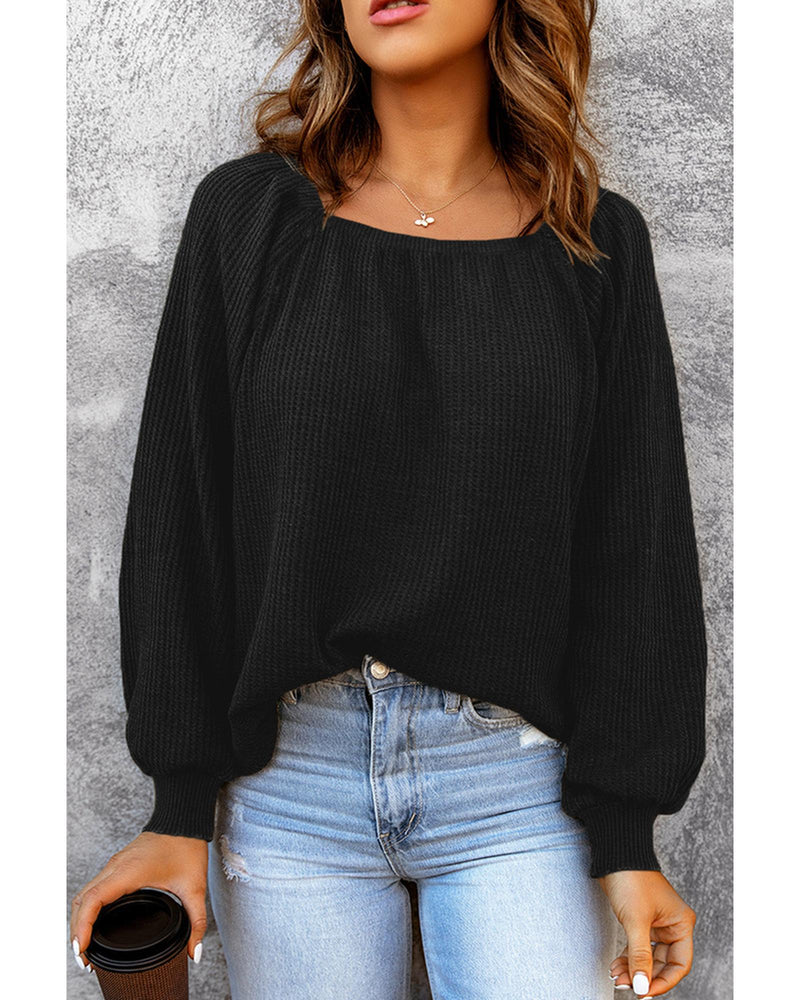 Azura Exchange Puff Sleeve Waffle Knit Top - L Payday Deals
