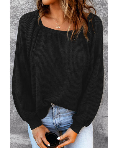 Azura Exchange Puff Sleeve Waffle Knit Top - L Payday Deals