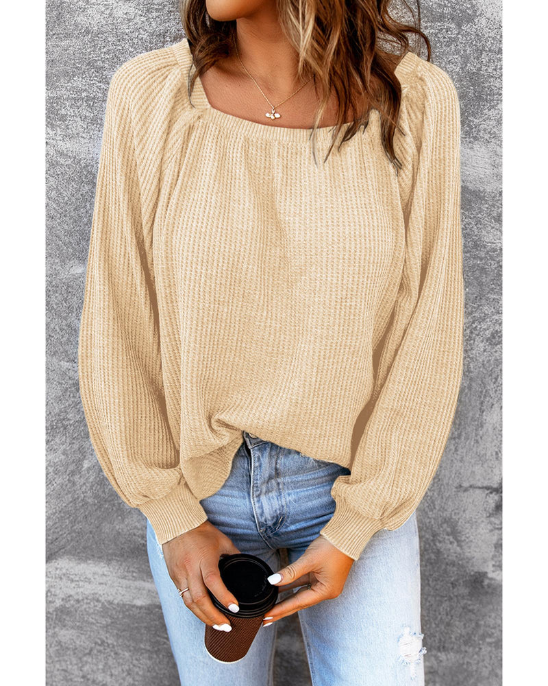 Azura Exchange Puff Sleeve Waffle Knit Top - XL Payday Deals