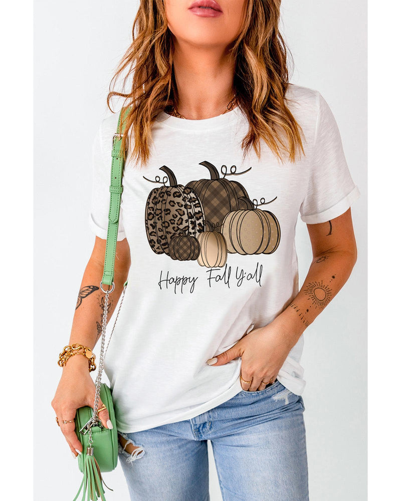 Azura Exchange Pumpkin Print Graphic T-Shirt for Fall - S Payday Deals