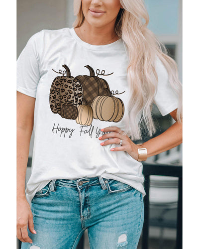 Azura Exchange Pumpkin Print Graphic T-Shirt for Fall - S Payday Deals