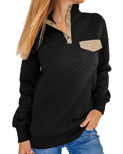Azura Exchange Quilted Stand Neck Sweatshirt with Fake Front Pocket - 2XL Payday Deals