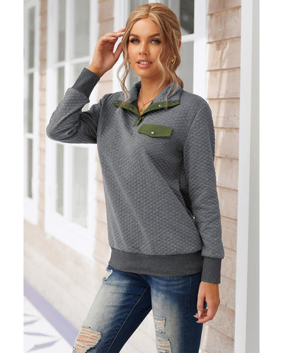 Azura Exchange Quilted Stand Neck Sweatshirt with Fake Front Pocket - L Payday Deals